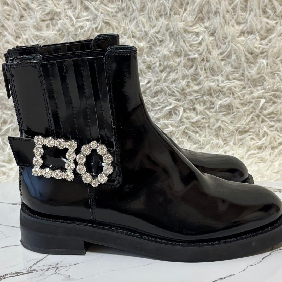良品✨ スタッカート エナメルブーツ ストーン付 黒 ブラック 24cm