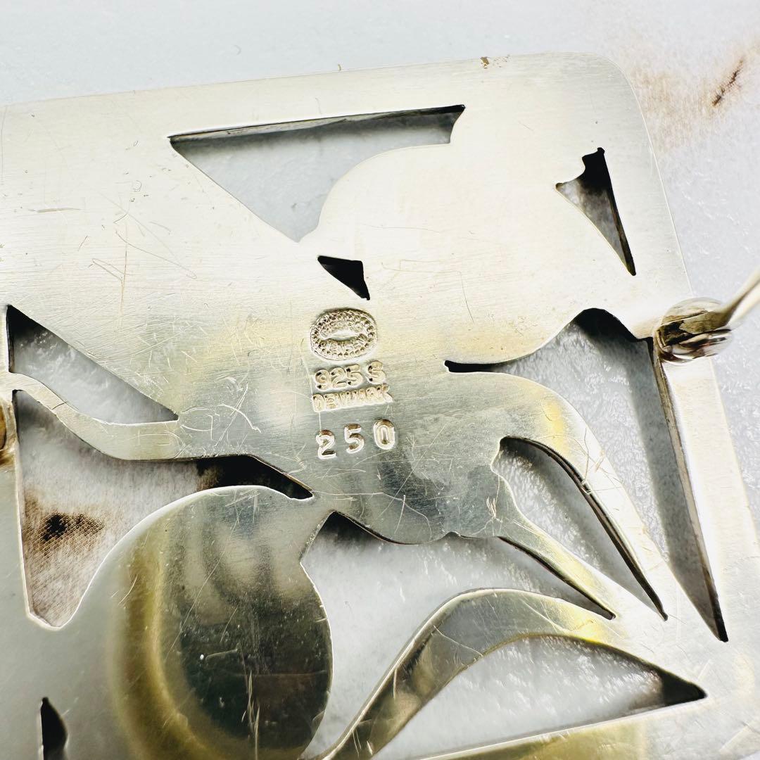   250 シルバーブローチ　スクエア　バード　小鳥　麦