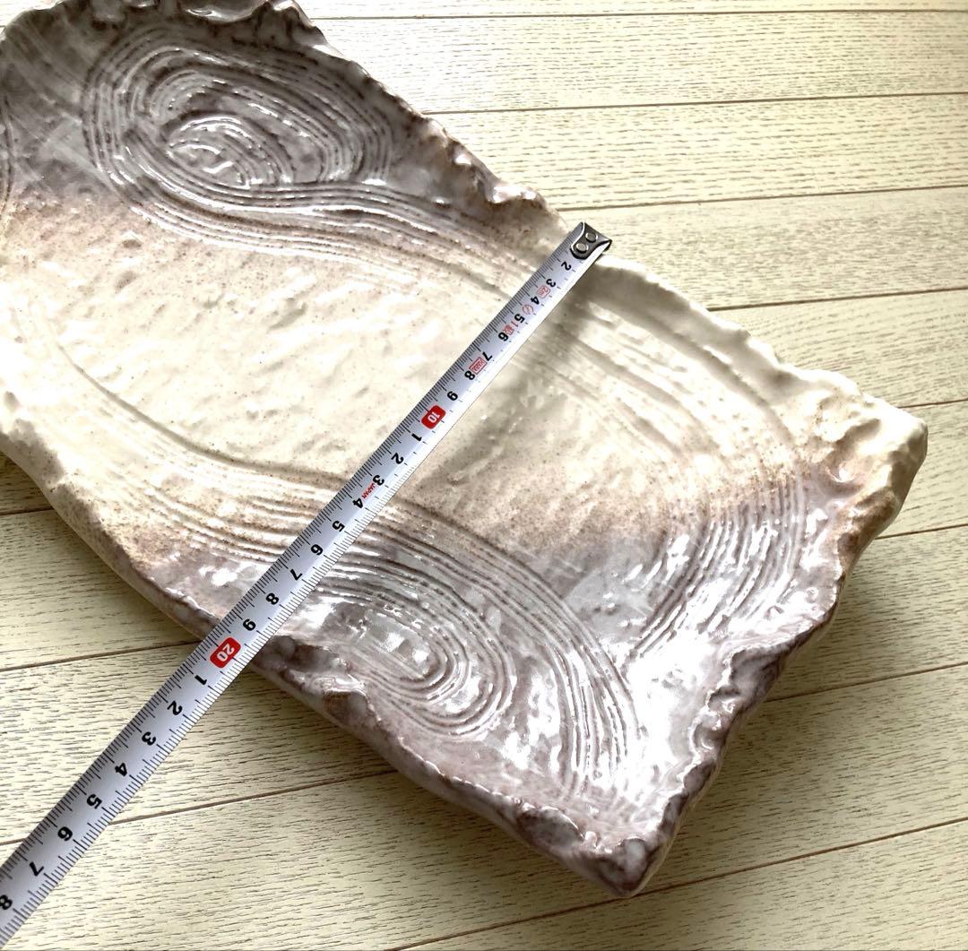 万古焼　志野脚付き長角皿　大皿　一点物　新品未使用品　白　渋い和食器