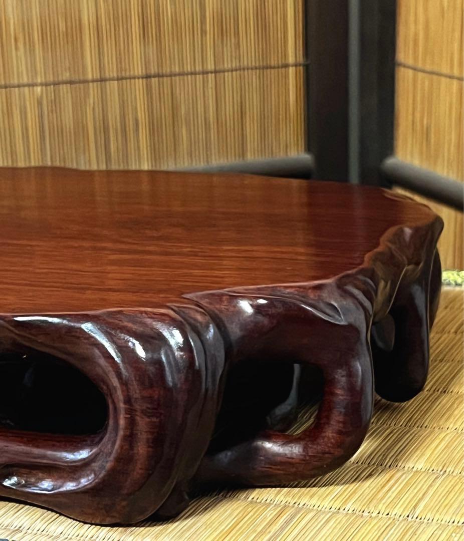 根卓 天然無垢材 透かし根彫り 花台 香台 盆栽台 約3㎏