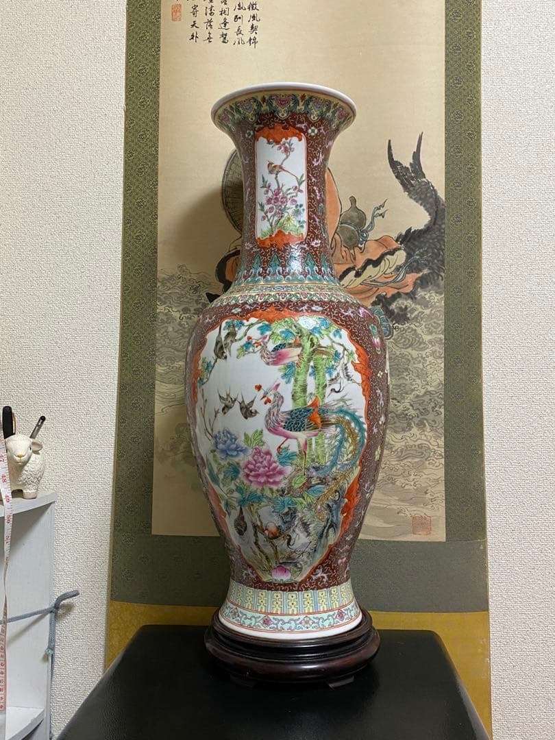 清朝　唐物　大清乾隆年製　彩色花鳥図花瓶　花器　骨董品　壺　古美術品
