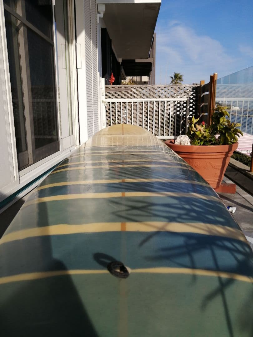 ロングボード クリーム色 青ストライプ 9.2フィート