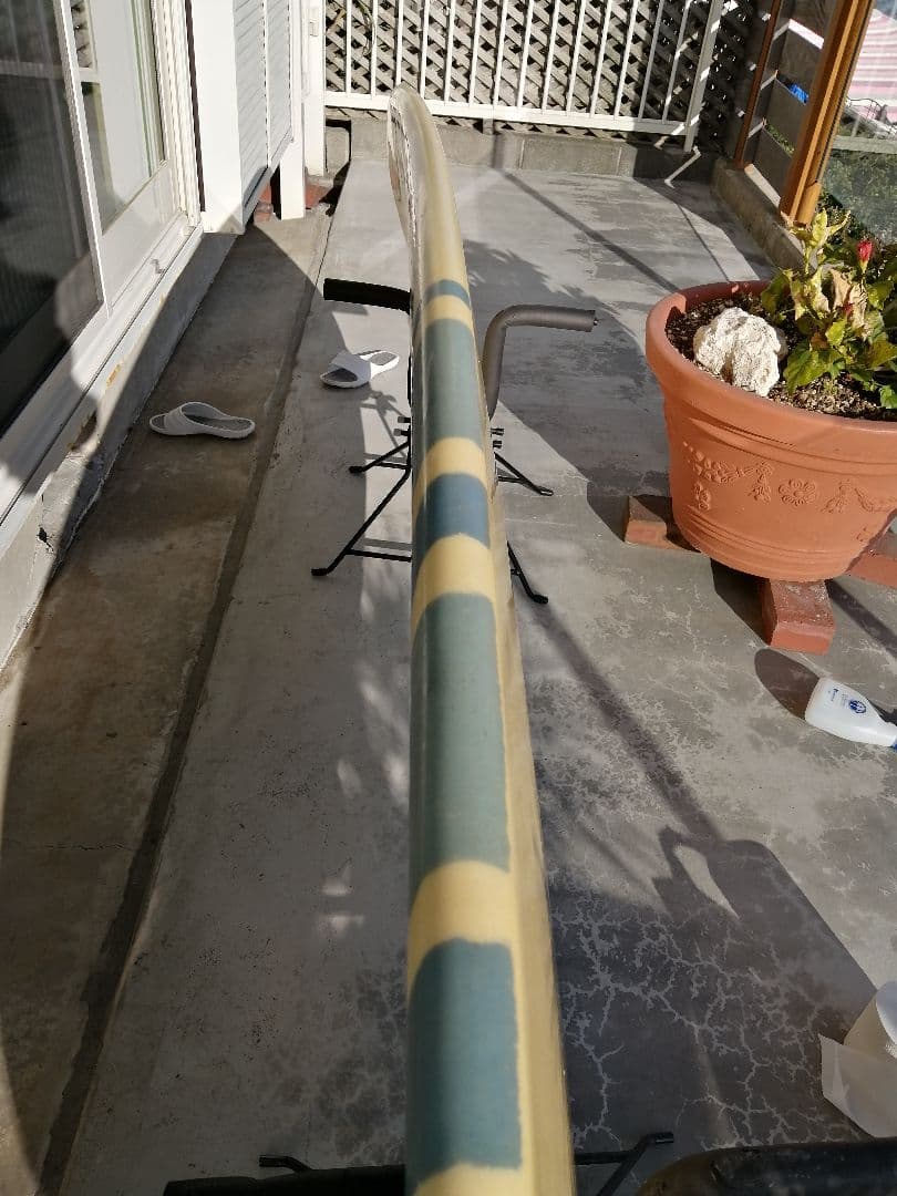 ロングボード クリーム色 青ストライプ 9.2フィート