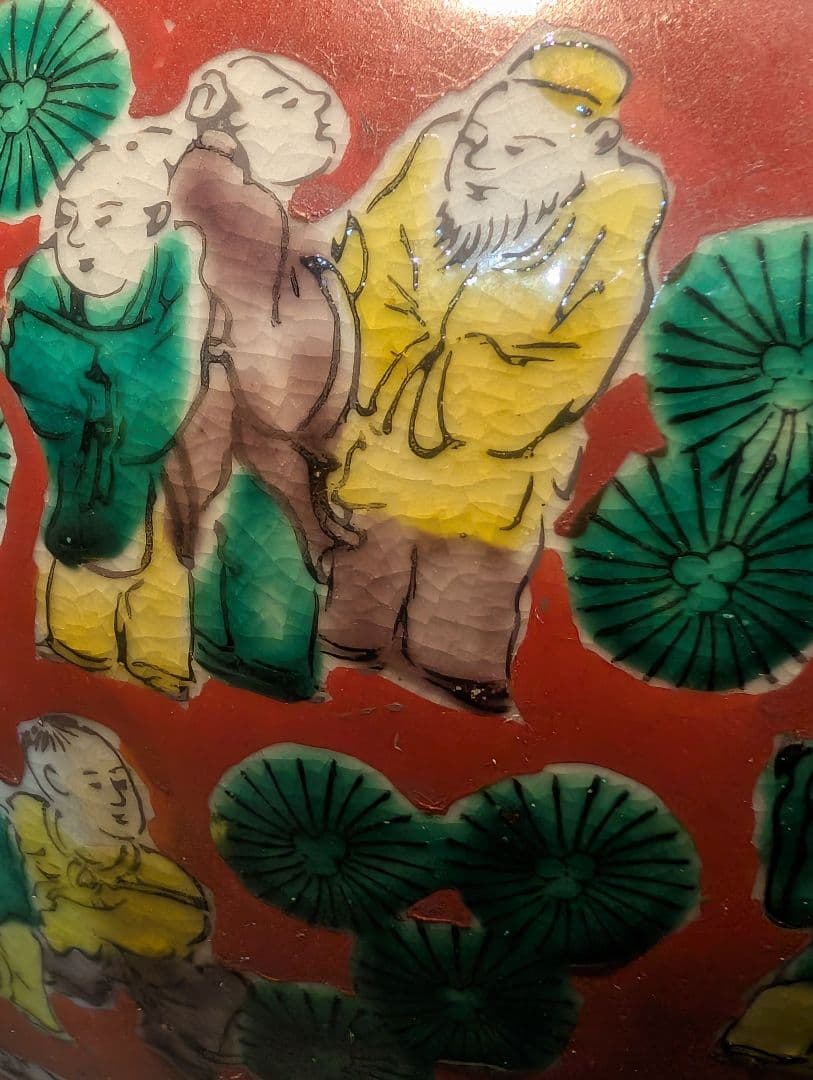 九谷焼 花瓶 木米 赤絵人物図 大花瓶 壺 五彩青木木米金彩色絵賢人 細密絵付