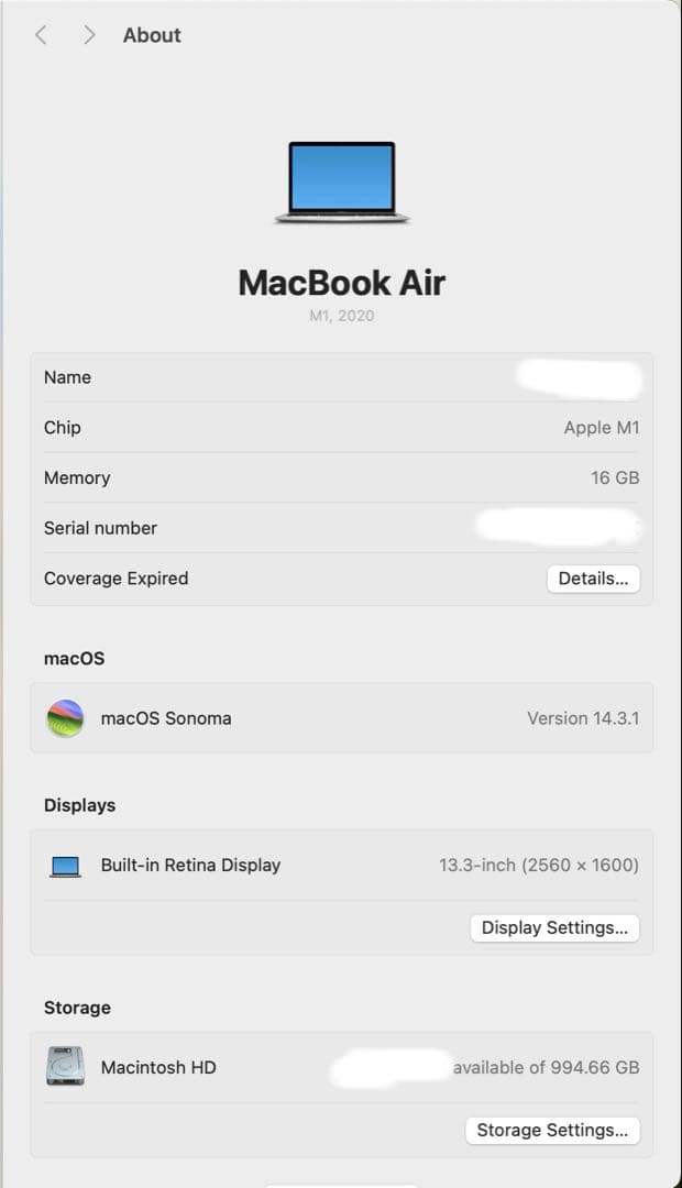 Apple MacBook Air M1 16GB 1TB US配列