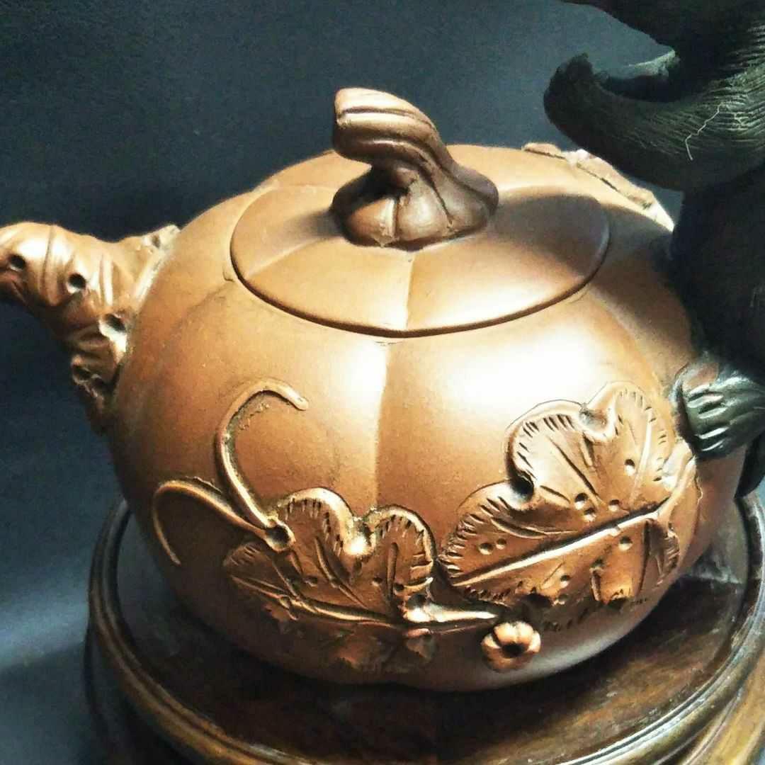 ※中国古美術/朱泥南瓜鼠紋茶壺/(底款有り)