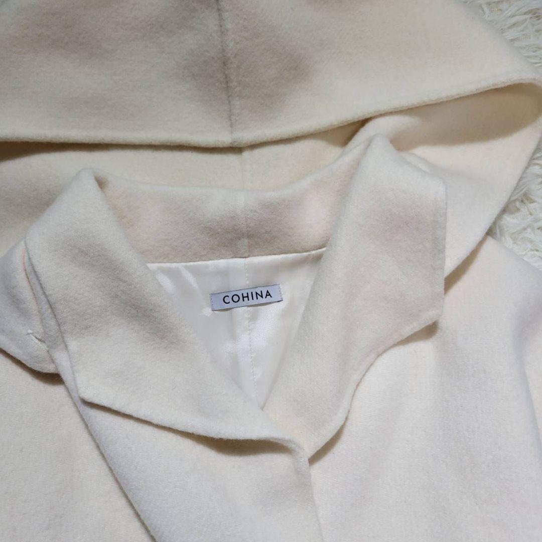 【美品】COHINAコヒナ　リバーコート　ライトウール　ミディ丈　ウエストリボン