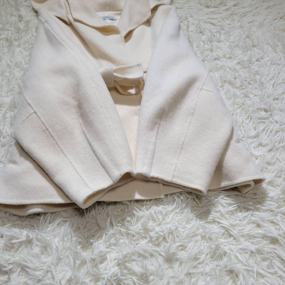 【美品】COHINAコヒナ　リバーコート　ライトウール　ミディ丈　ウエストリボン