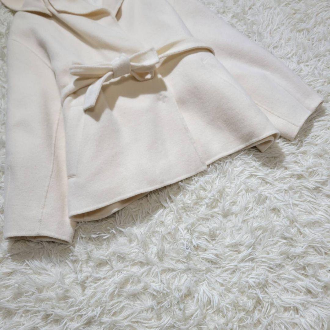 【美品】COHINAコヒナ　リバーコート　ライトウール　ミディ丈　ウエストリボン