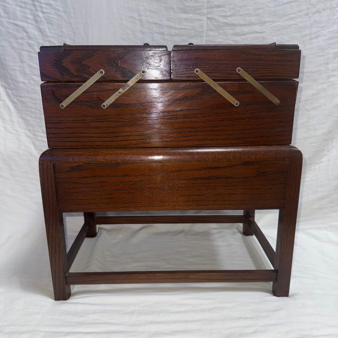 アンティーク 裁縫ボックス/小物入れ2段オープン型 引き出し付き 木製 イギリス