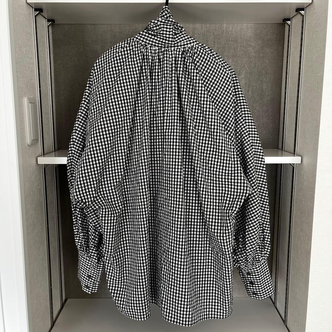 ウィムガゼット　ギンガムチェックボウタイブラウス　ブラック　長袖　リボンコットン