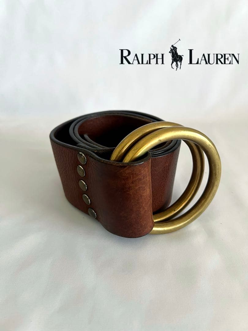 【Ralph Lauren】 激レア　ブラウンレザーベルト ダブルOリング　極太