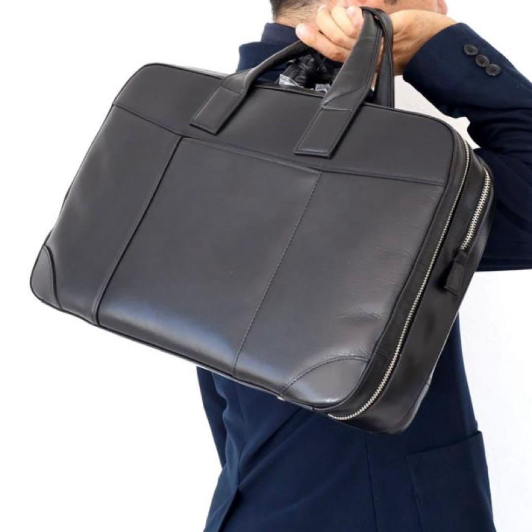 定価53900円　美品 aniary 2室 レザー ビジネスバッグ　B4可　黒