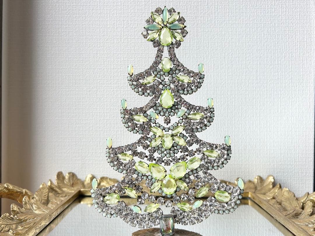 ウランガラス/ビンテージ/Bijoux刻印/チェコガラス/クリスマスツリー/卓上