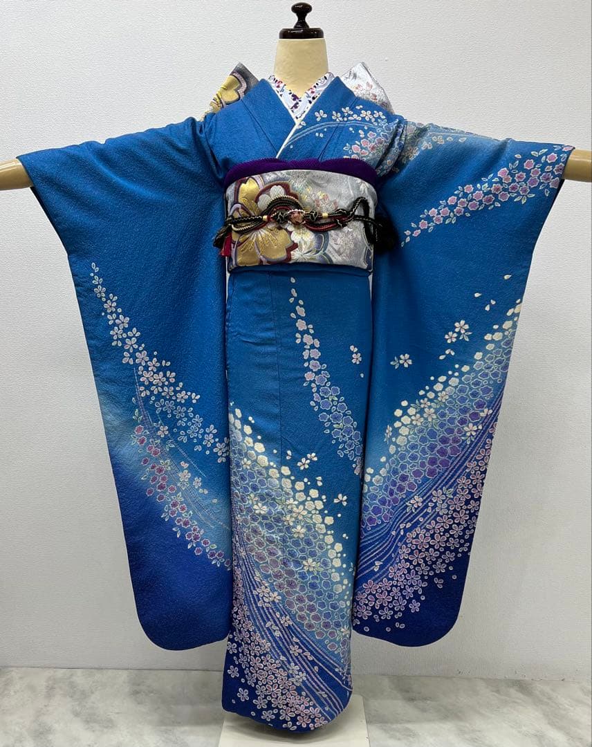 振り袖　フルセット　ブルー　別誂長襦袢　成人式　朧　銀通し　708