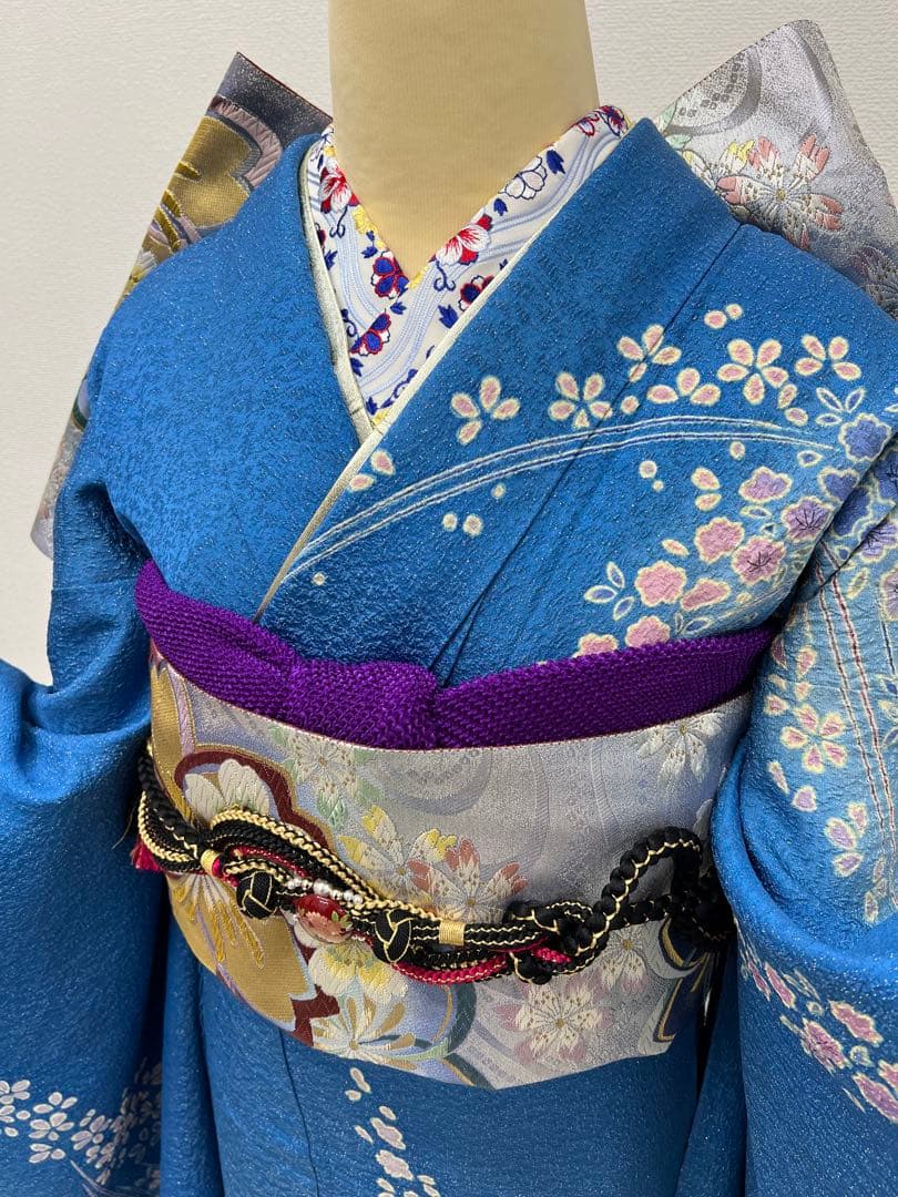 振り袖　フルセット　ブルー　別誂長襦袢　成人式　朧　銀通し　708