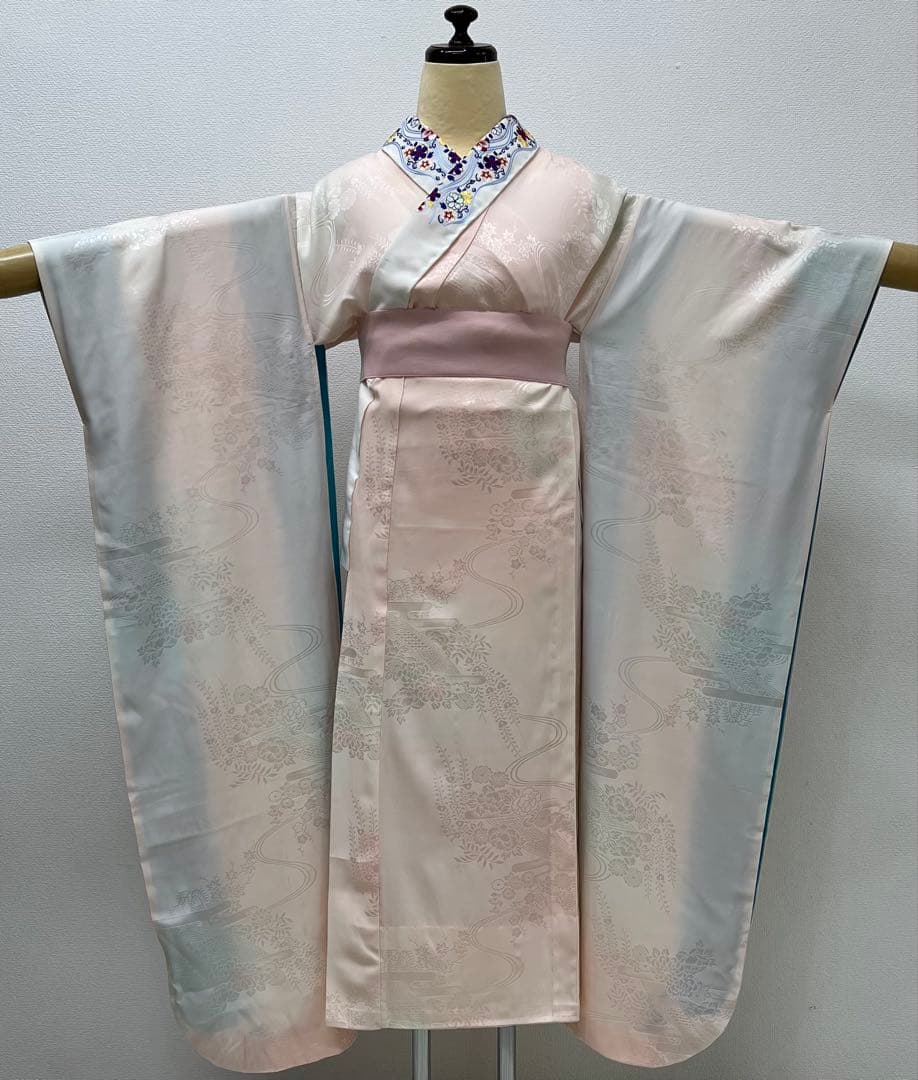 振り袖　フルセット　ブルー　別誂長襦袢　成人式　朧　銀通し　708