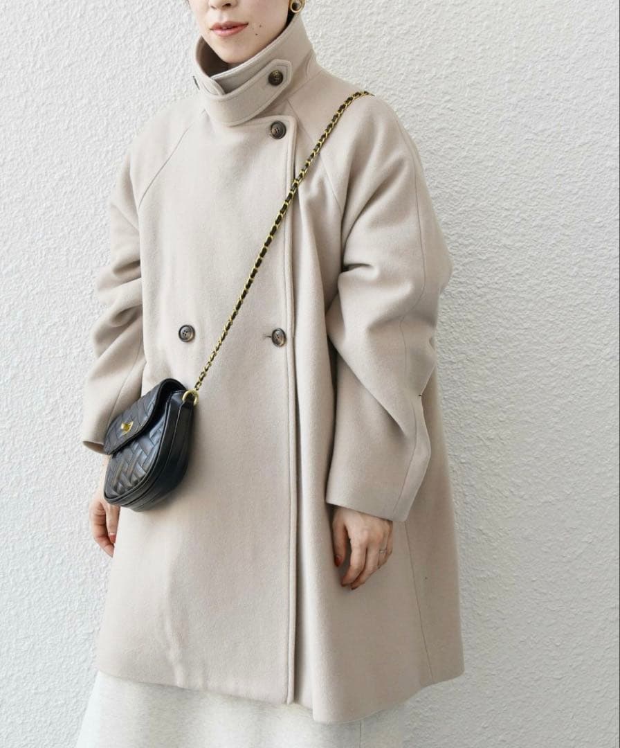 SHIPSanyスタンド&ダブルカラーコート　ベージュ