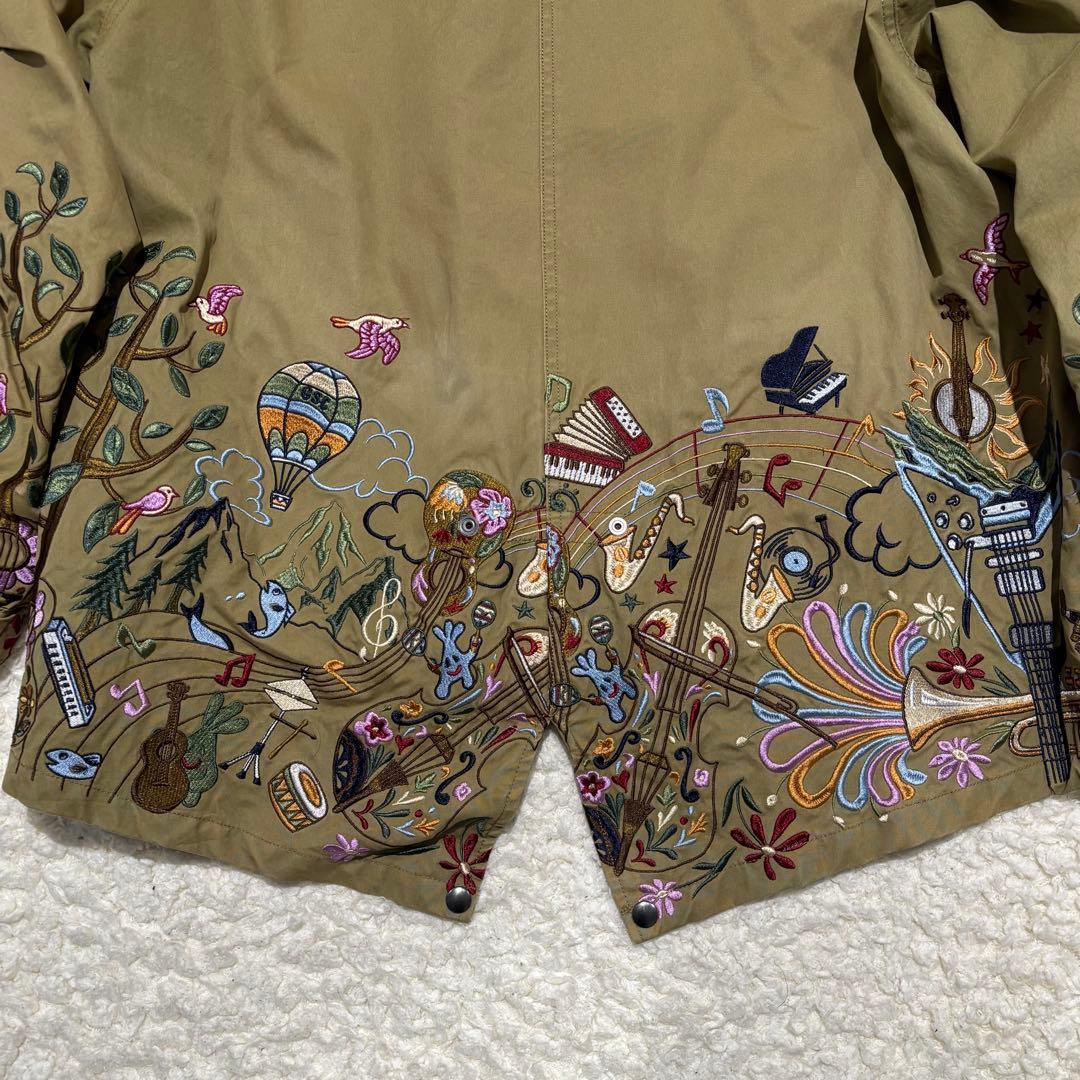 美品 go slow caravan コードクロスパネル 刺繍 モッズコート L