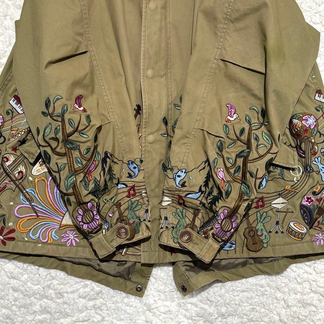 美品 go slow caravan コードクロスパネル 刺繍 モッズコート L