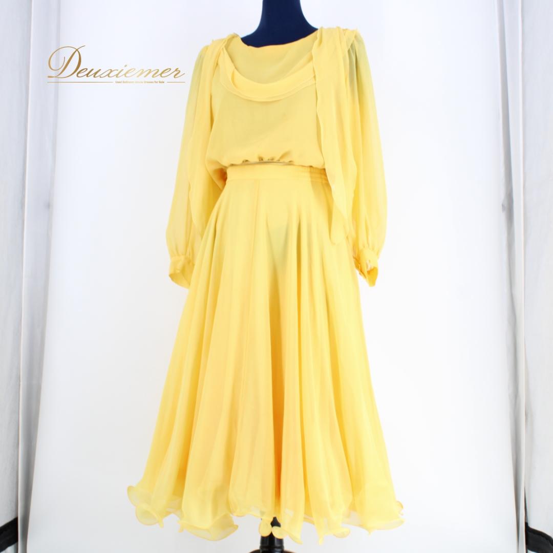 【日本製 社交ダンス衣装】イエロー Chacott 上下セット ツーピース 黄色