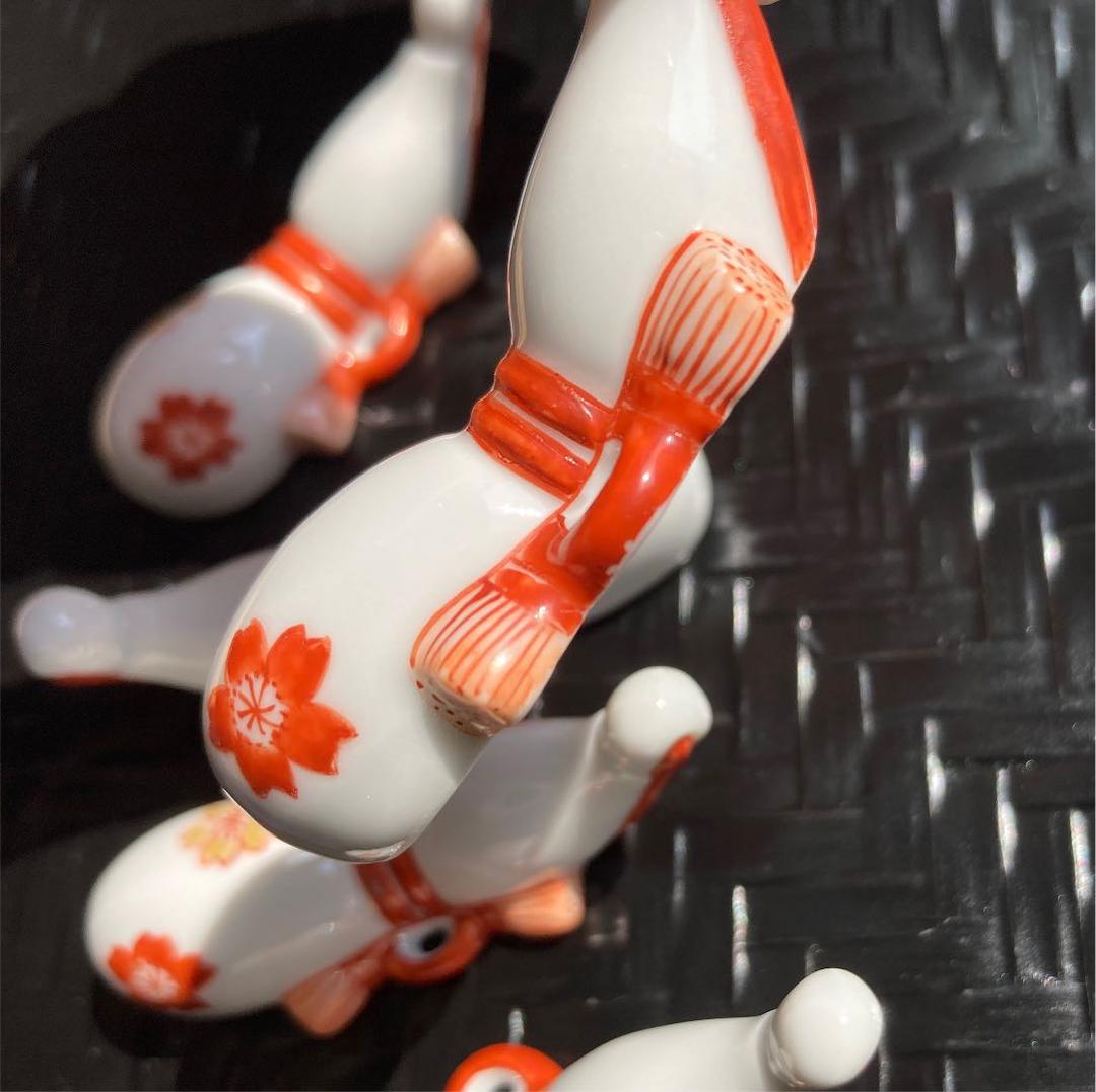 十四代 柿右衛門 錦 桜文 瓢形 箸置き　五客 共箱