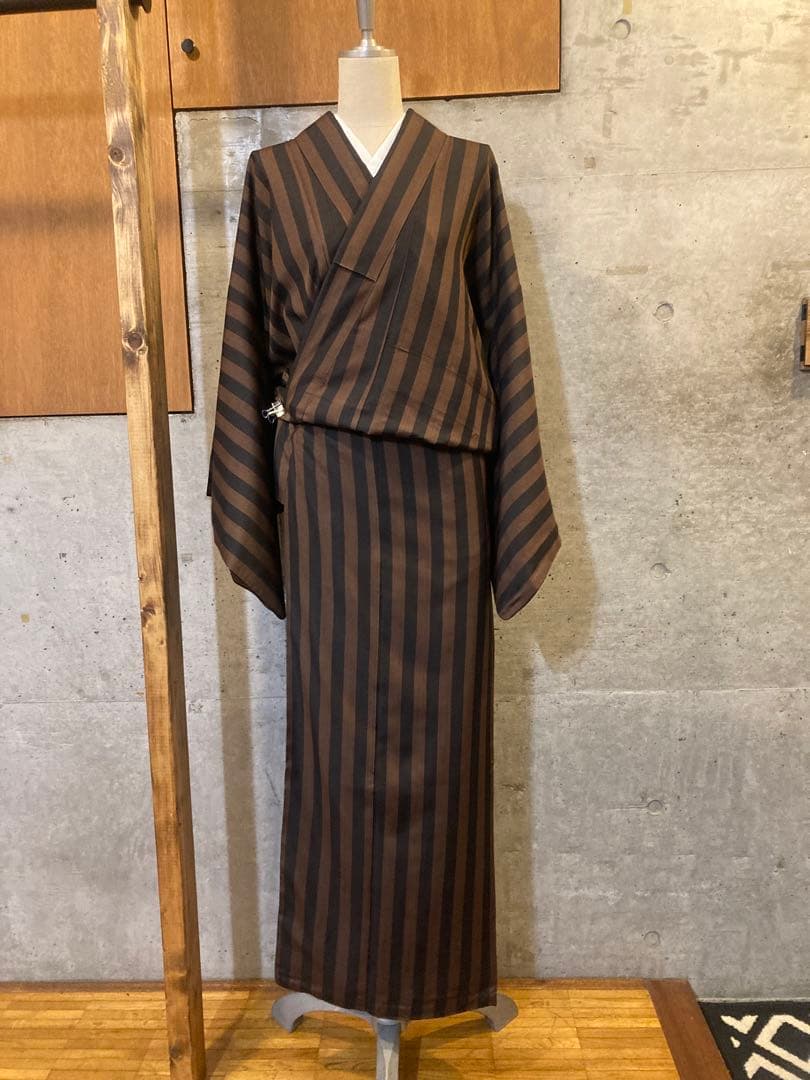 希少　真綿大島紬 袷 泥染め×真綿 証紙付き