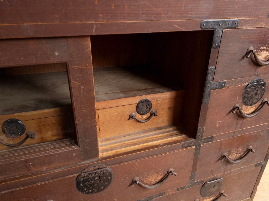 ガラス棚　和箪笥　M065　古道具　古家具　和家具　ビンテージ　アンティーク