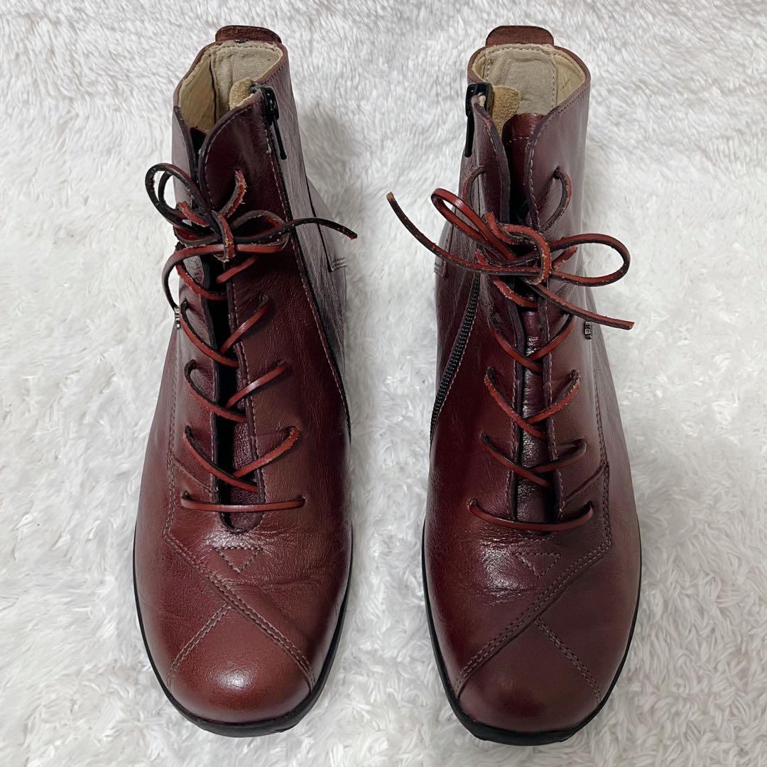 美品✨　フィンコンフォート　 レースアップブーツブーツ　ボルドー　サイズ5 24