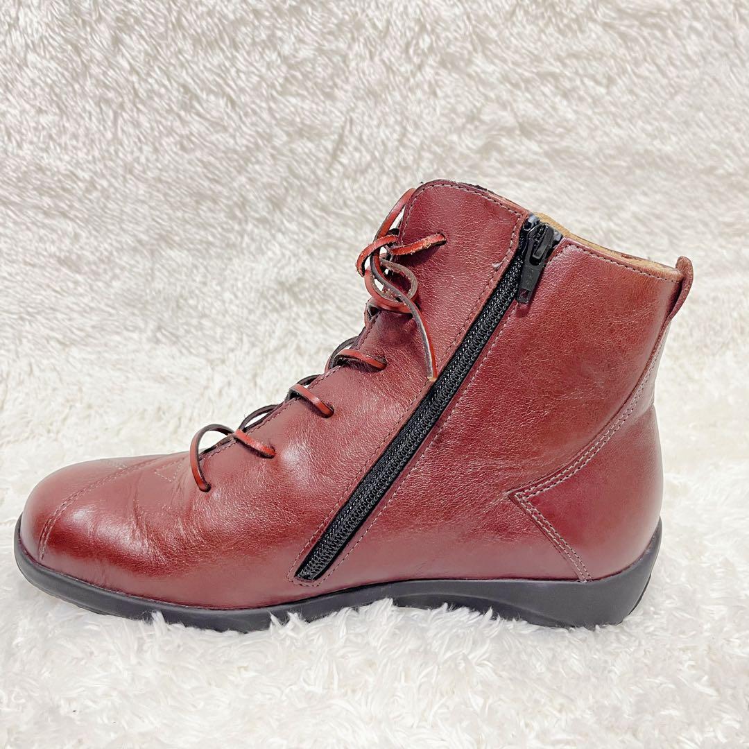 美品✨　フィンコンフォート　 レースアップブーツブーツ　ボルドー　サイズ5 24