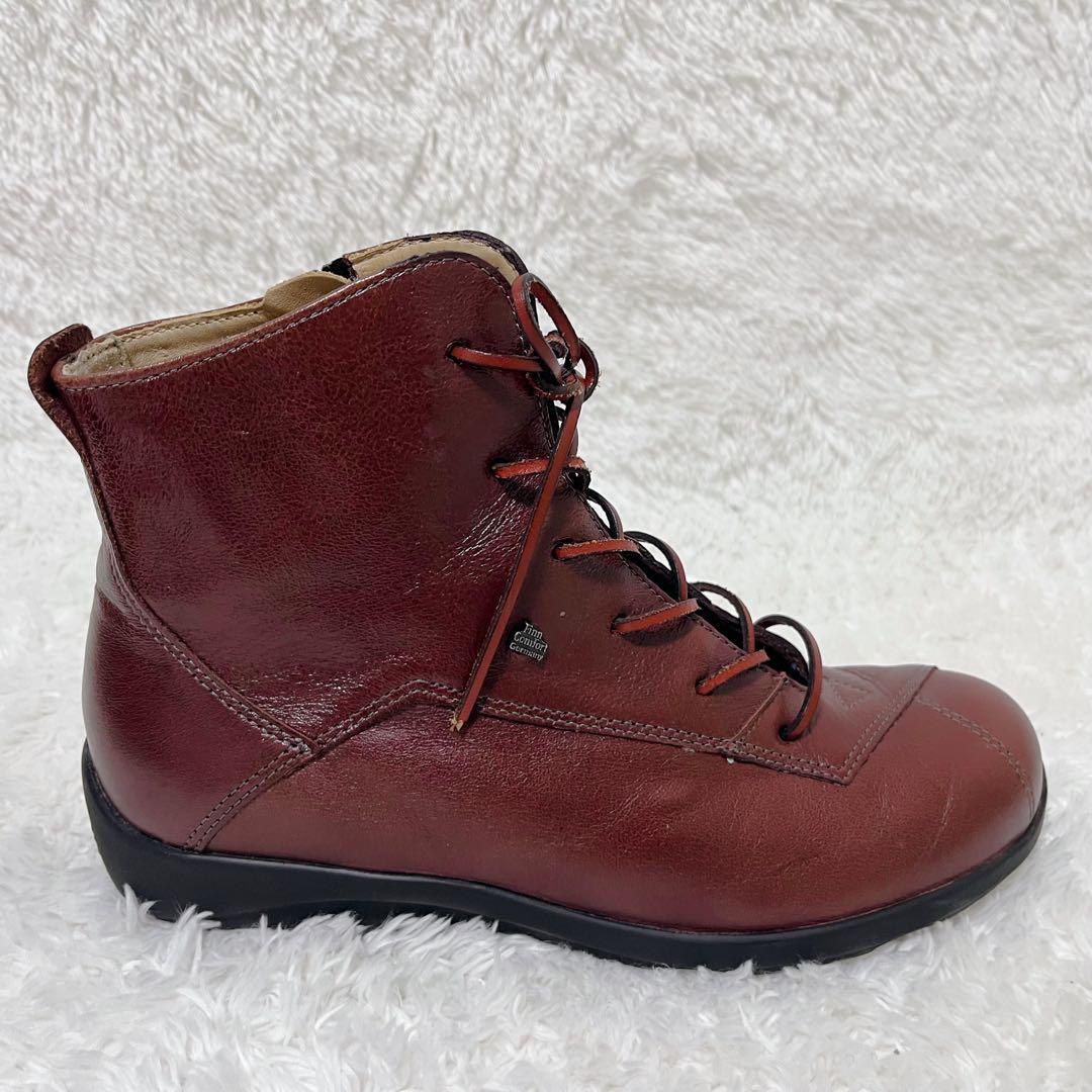 美品✨　フィンコンフォート　 レースアップブーツブーツ　ボルドー　サイズ5 24