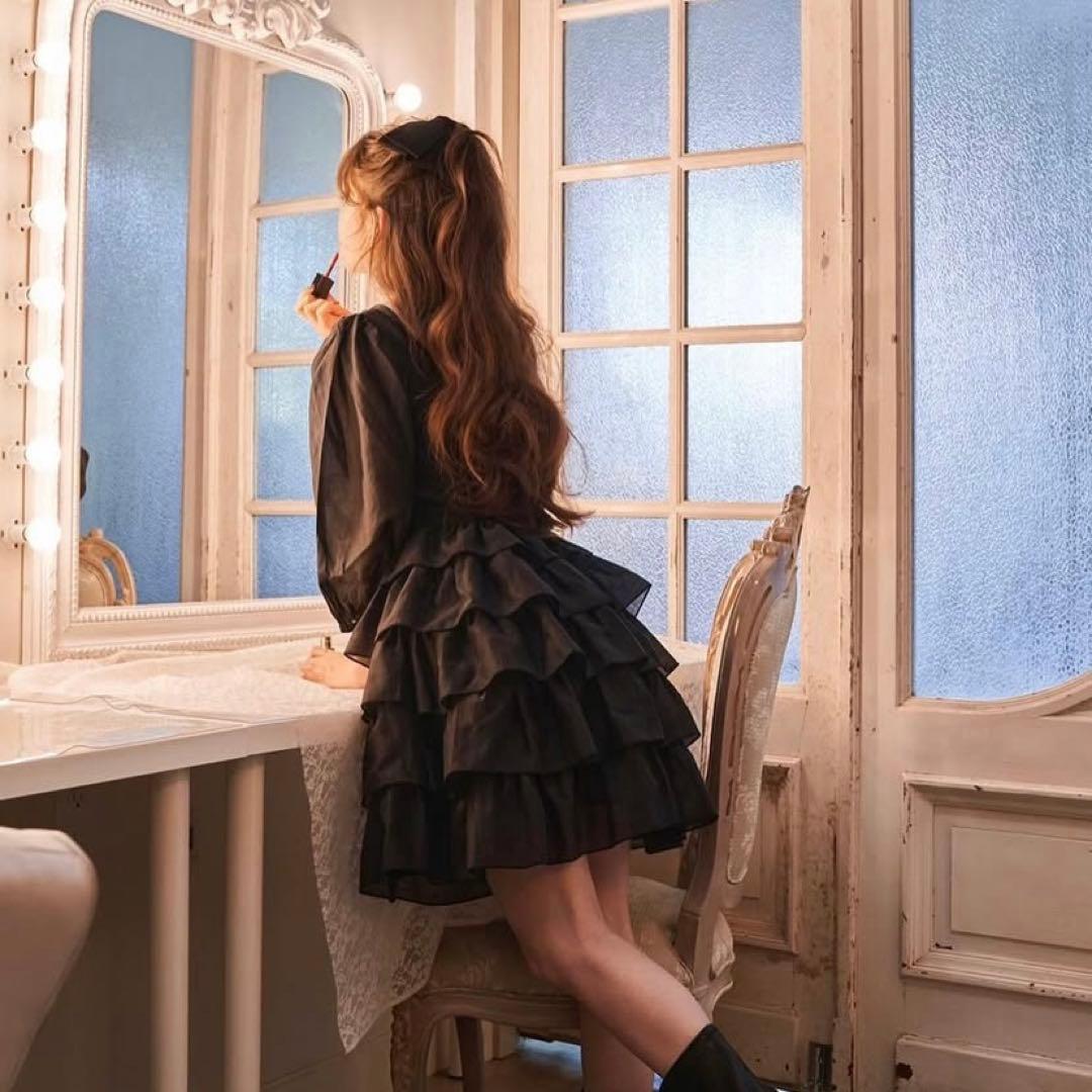 Treat Ürself フリルドレス 黒 ミニワンピース トリートユアセルフ