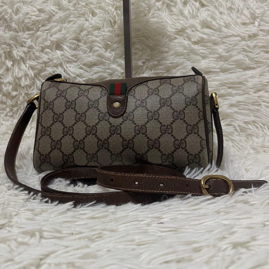 値下げ グッチ シェリーライン GG キャンバス レザー ショルダーバッグ