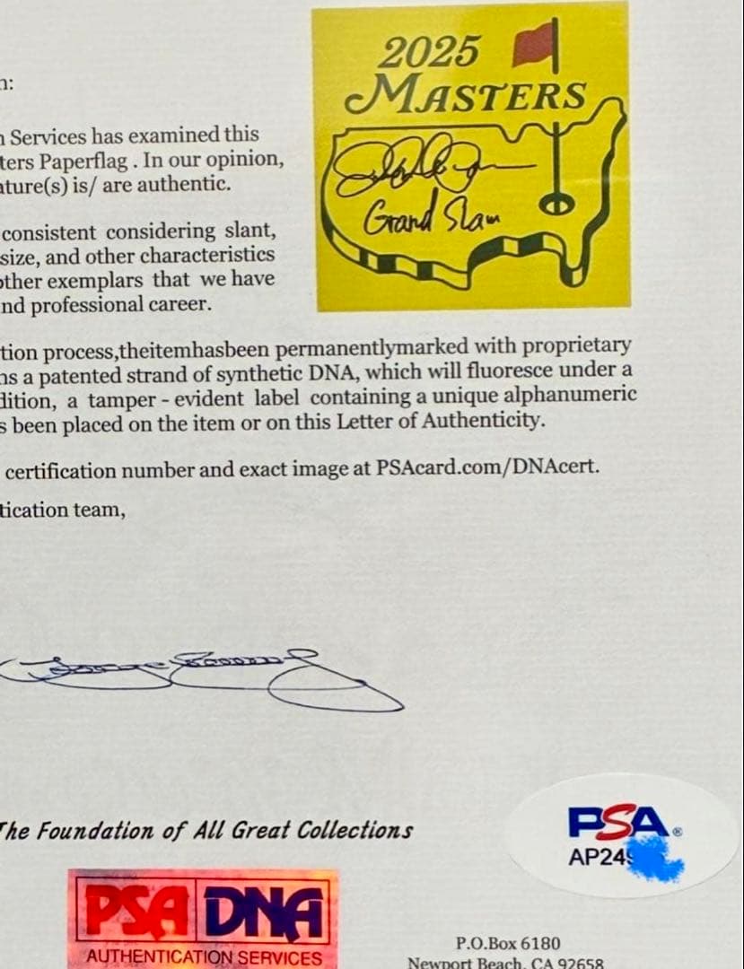 貴重！ローリーマキロイグランドスラム２０２５年マスターズ直筆サイン　鑑定書付