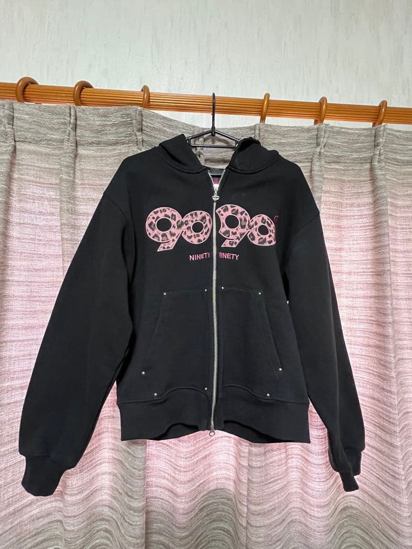 9090girl 【logo zip foodie black×pink】