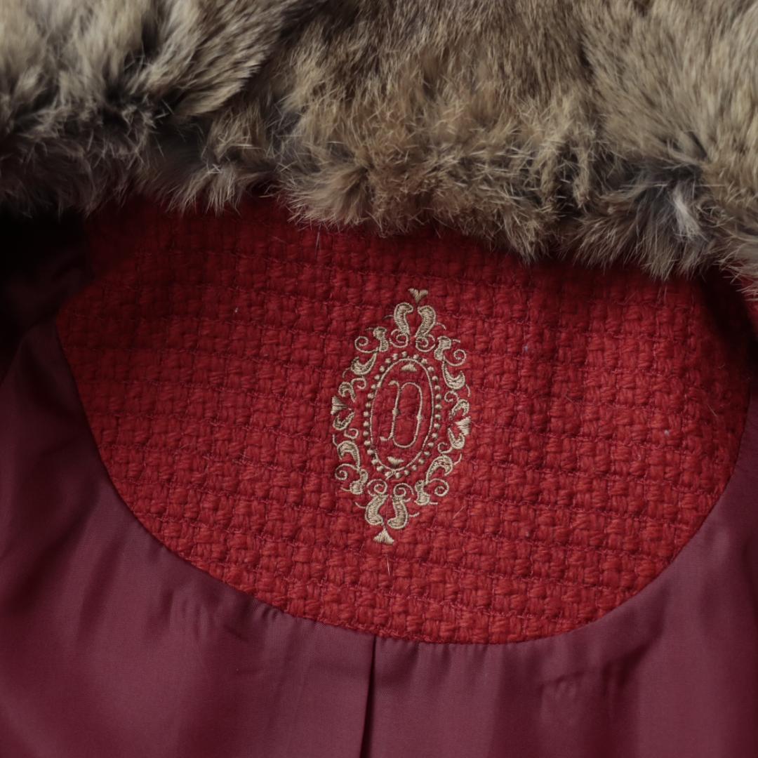 オンワード　高級ツイードジャケット　コート　ラビットリアルファー　ダブルボタン