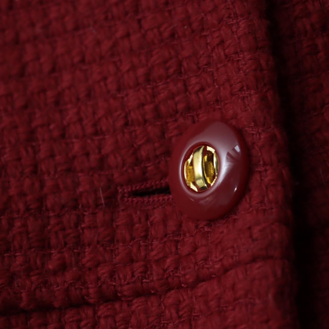 オンワード　高級ツイードジャケット　コート　ラビットリアルファー　ダブルボタン