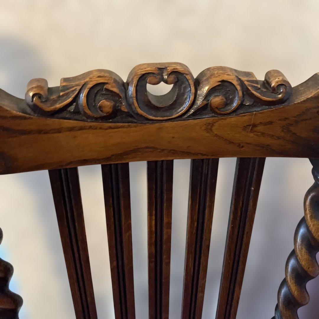 英国　アンティーク　木製椅子 ツイストレッグ　ダイヤモンドパターン ピンク