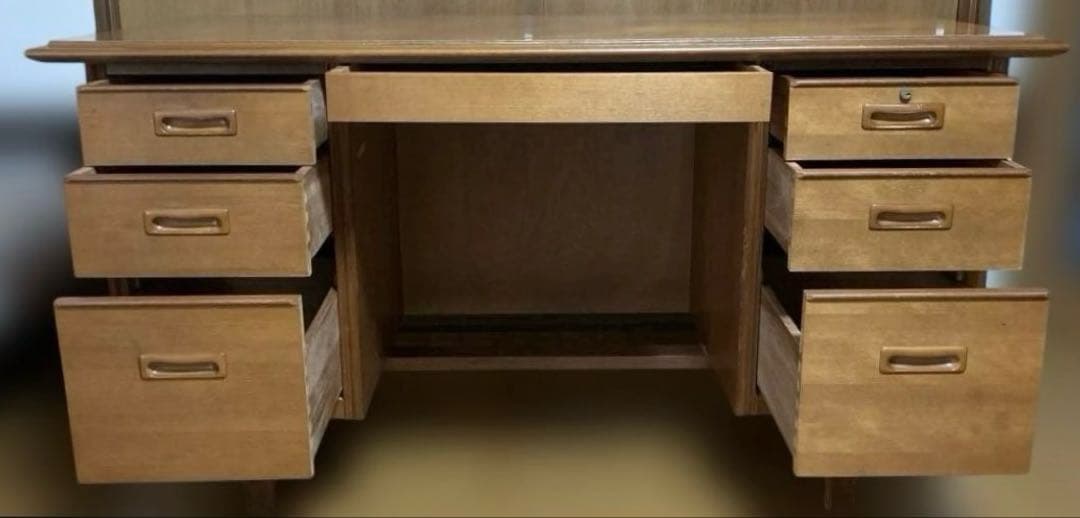 【昭和レトロ】木製 書斎机 両袖引き出し付き アンティーク デスク