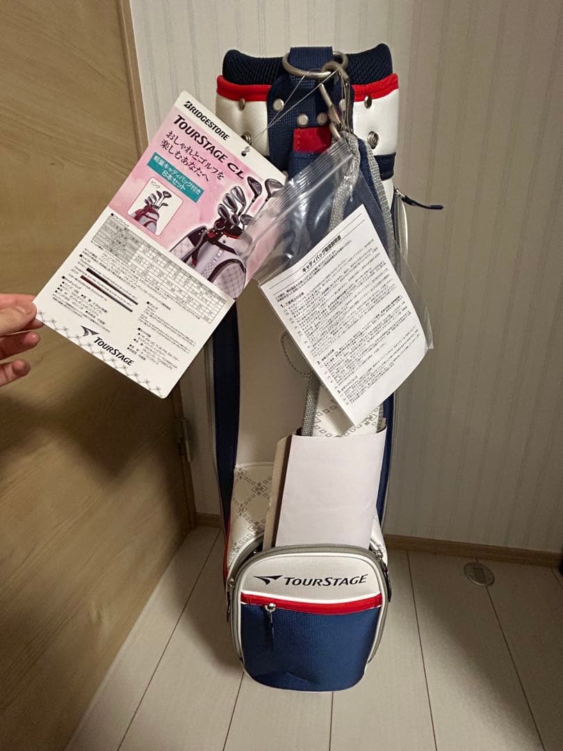 TOUR STAGE キャディバッグ ホワイト/ネイビー/レッド
