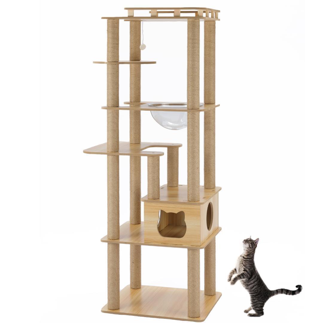 アウトレット3 キャットタワー 木製 宇宙船　展望台　多頭飼い 大型 178cm