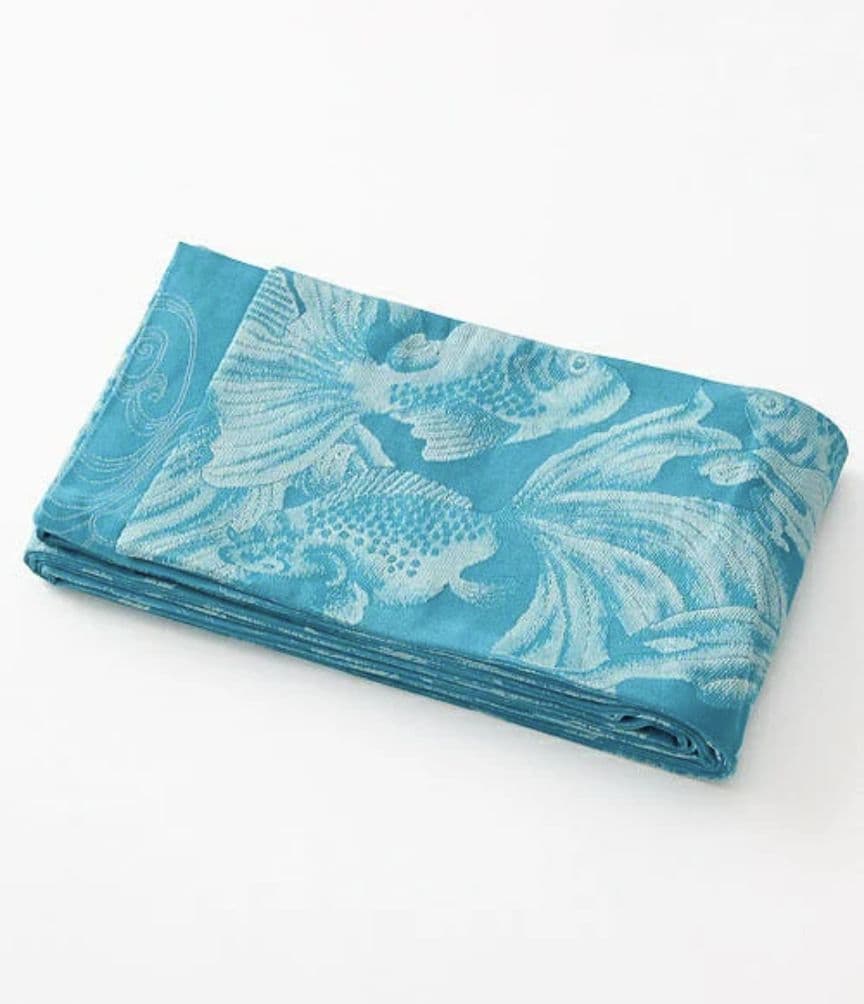 新品未使用　ふりふ　半幅帯　金魚　ターコイズブルー　小袋帯　リバーシブル