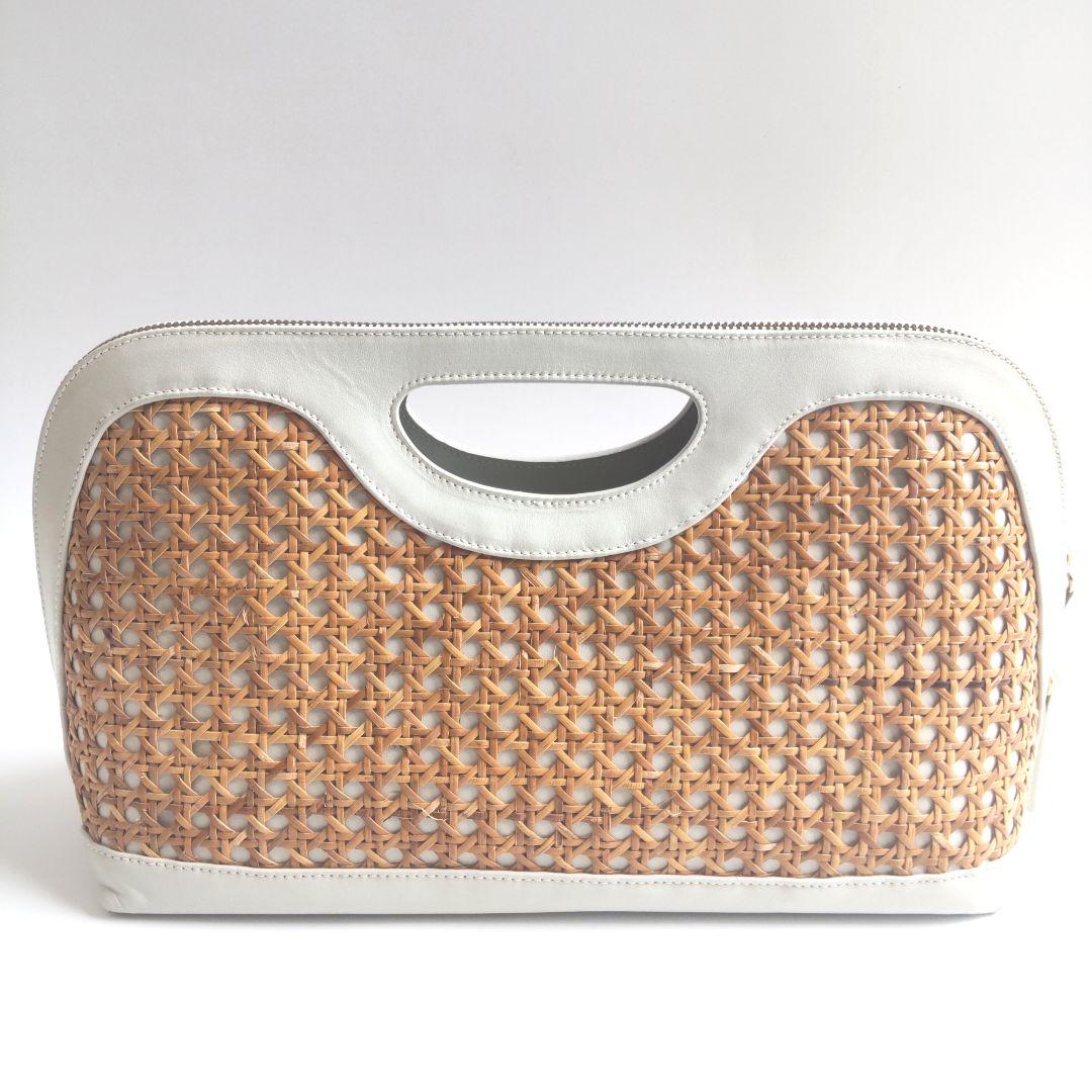 美品ペリーコ ANELLI CEST ラフィア レザー ハンドバッグ アイボリー