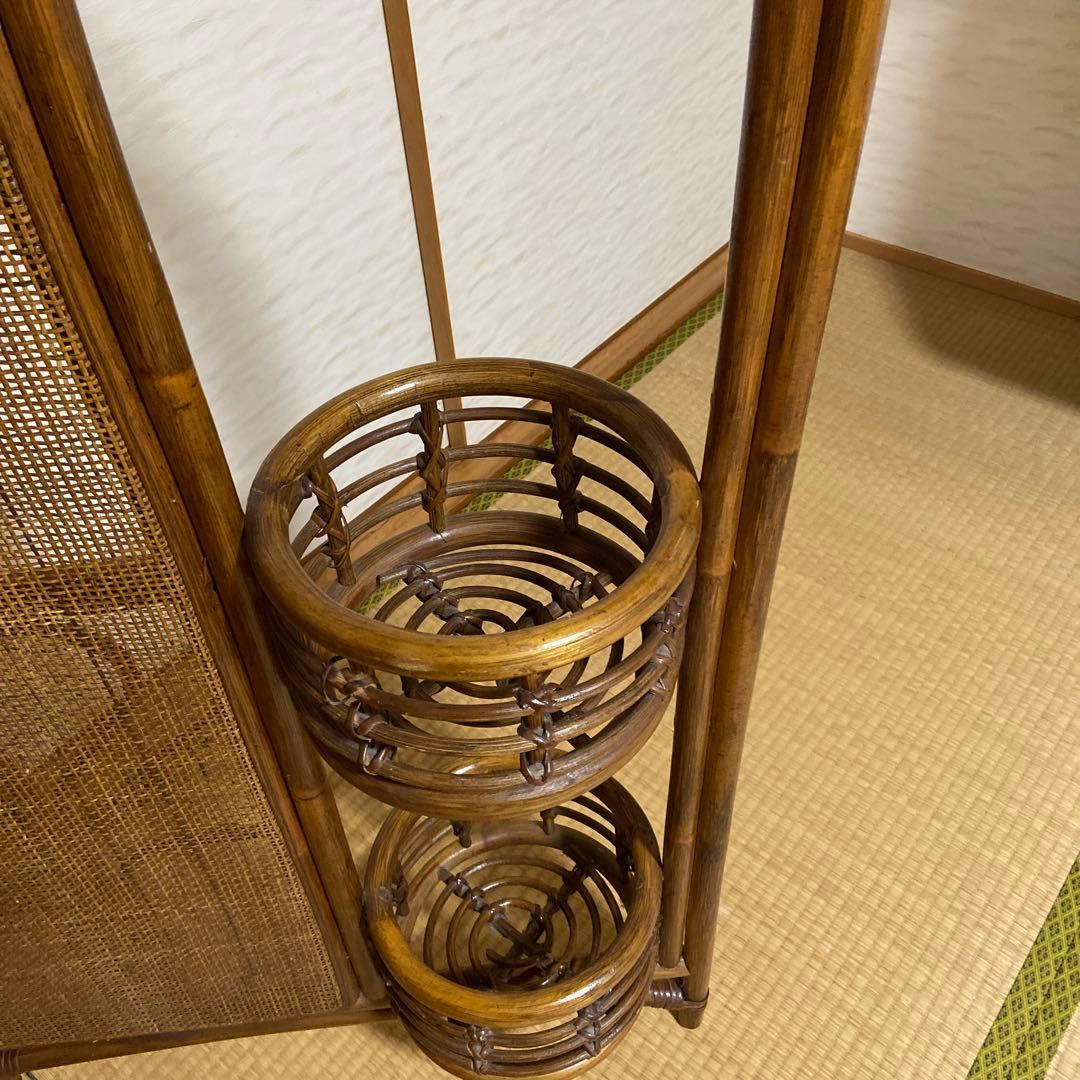 レトロ　ラタン製二重パーテーション 間仕切り　衝立　フラワースタンド