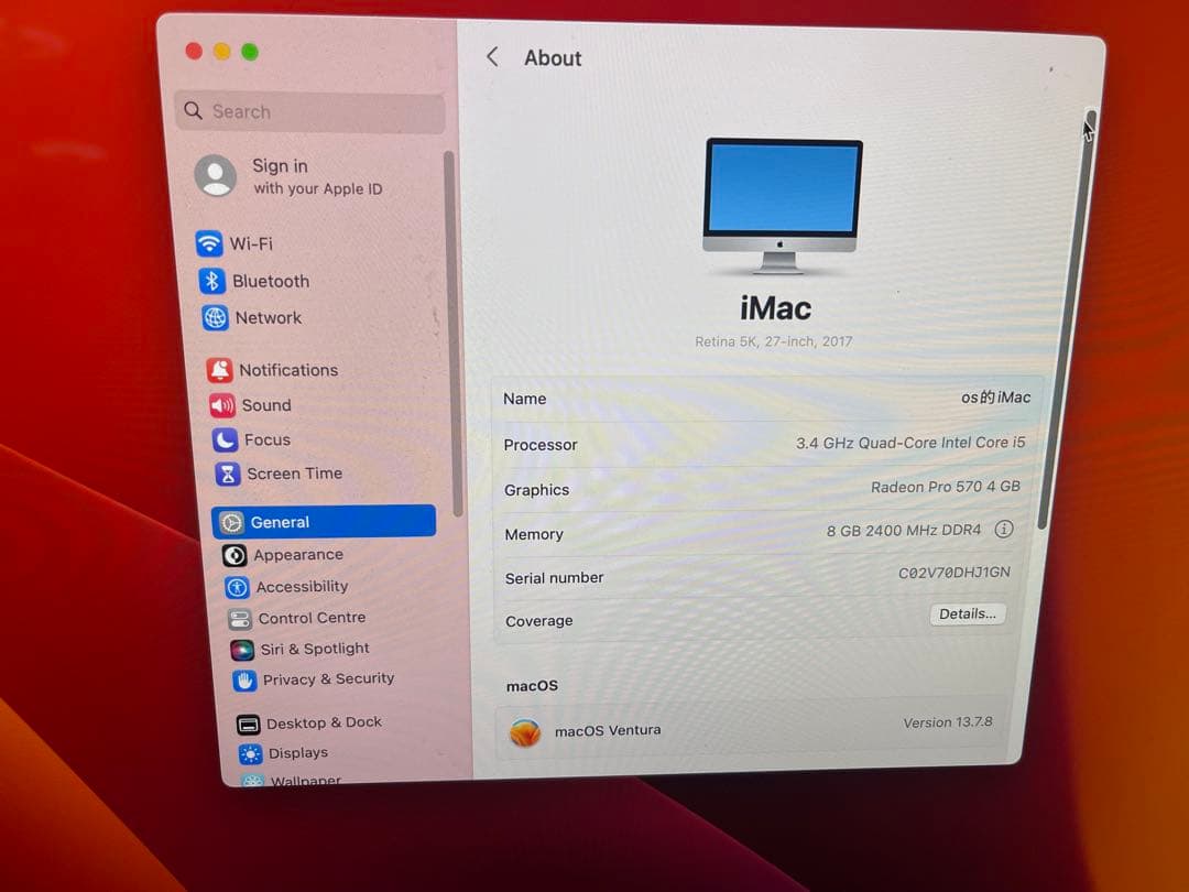 iMac Retina 5K 27インチ 2017 i5/8/500vga4gb