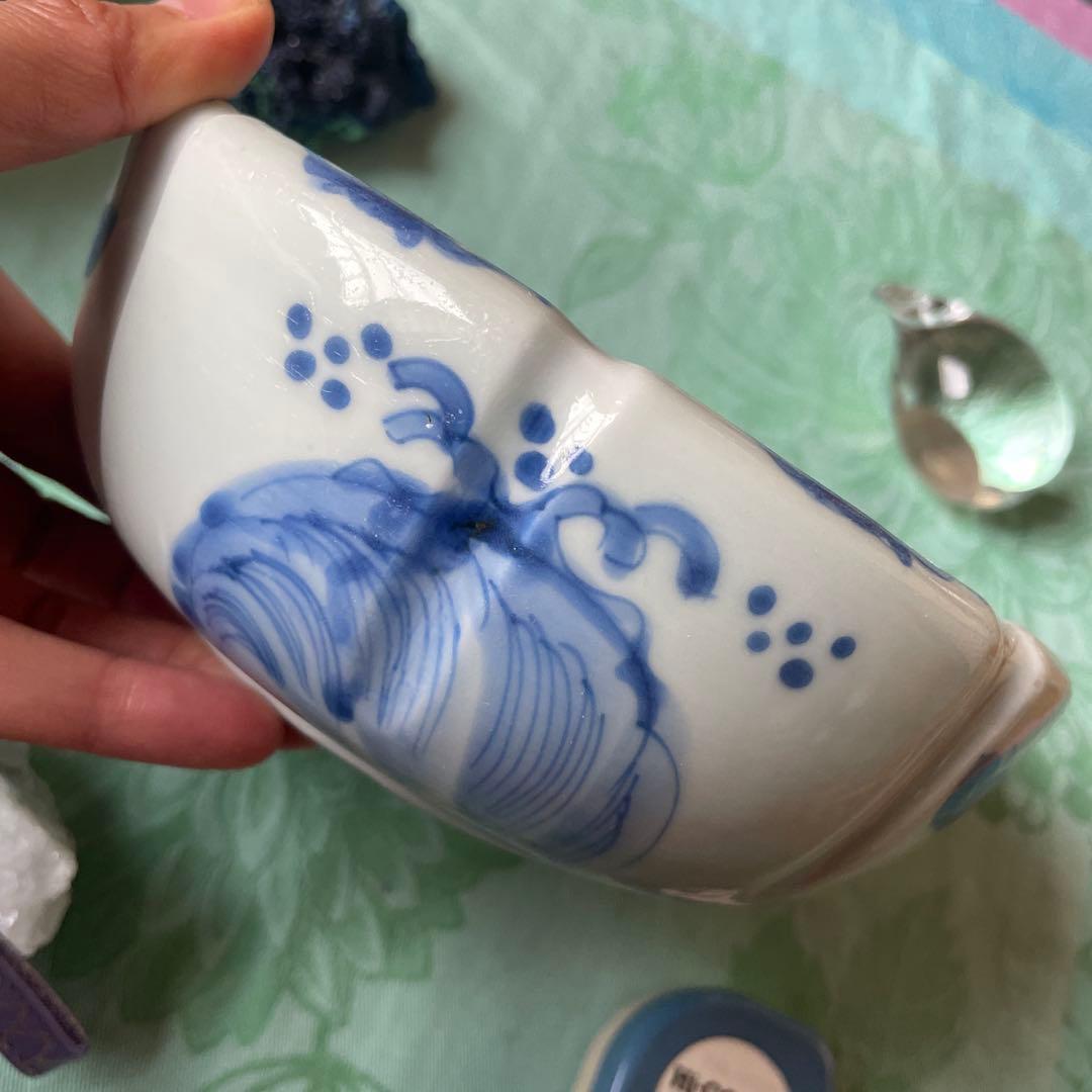 江戸期　古伊万里　染付　中深鉢　山水図