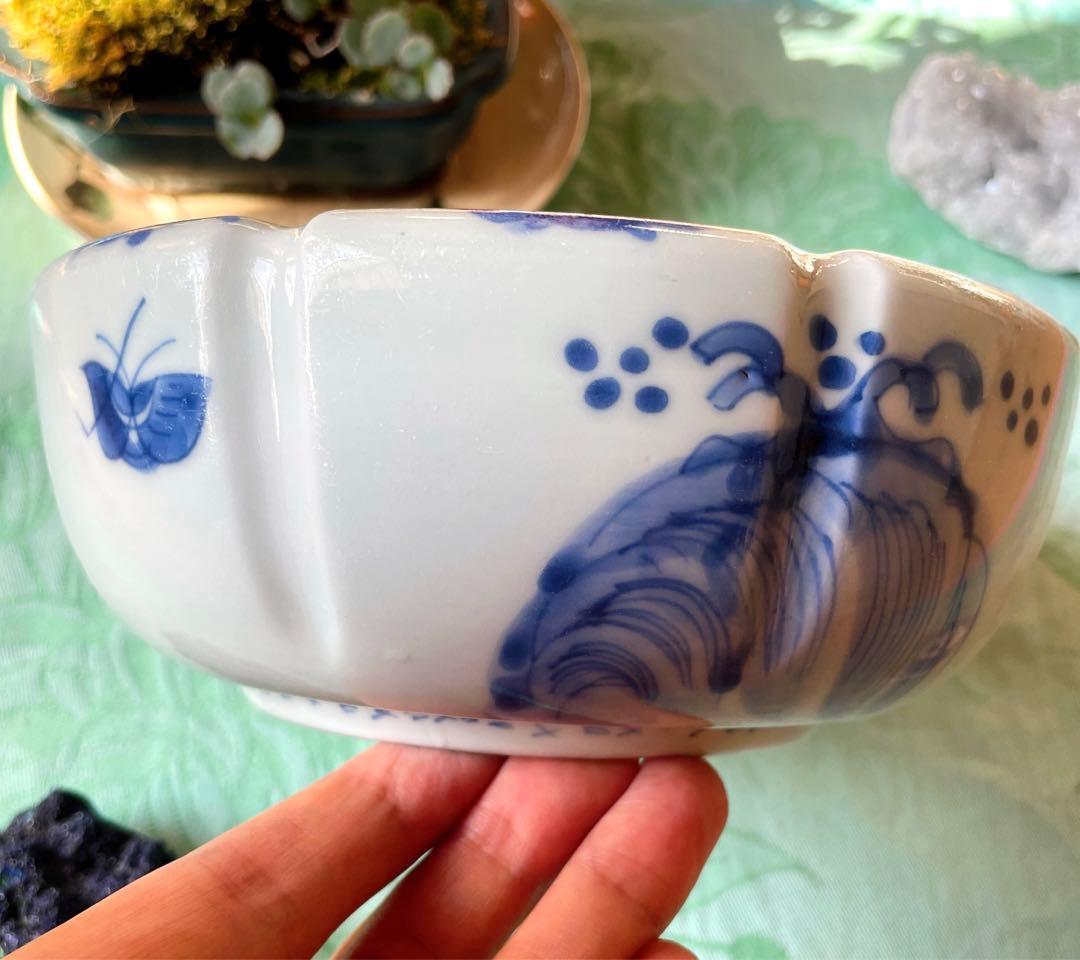 江戸期　古伊万里　染付　中深鉢　山水図