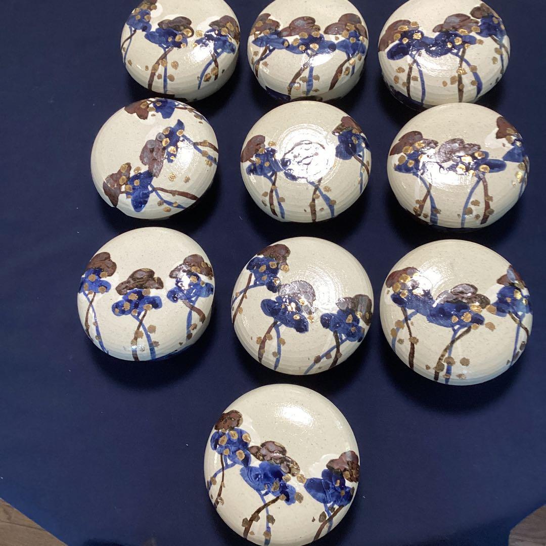 乾山写松絵金箔ちらし蓋物10客　　新品未使用