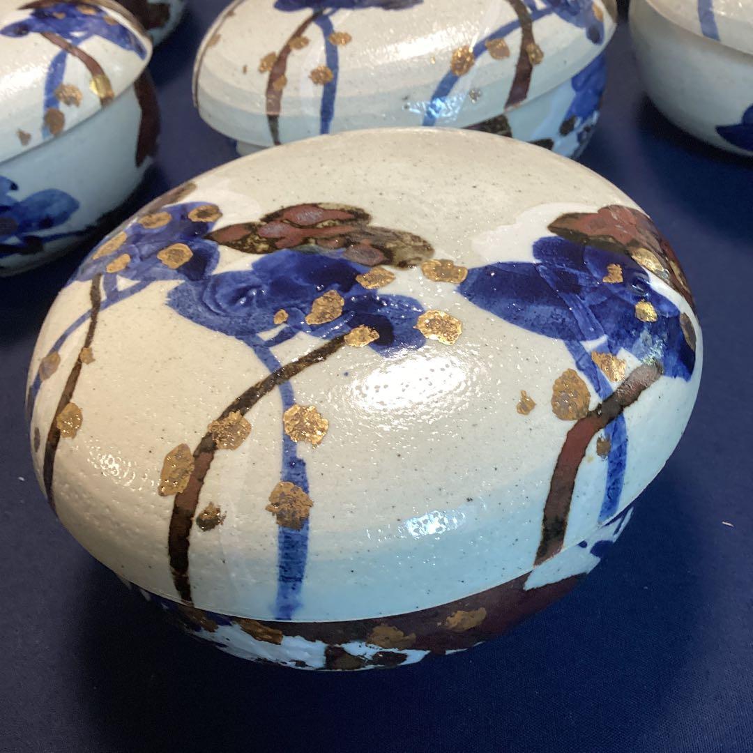 乾山写松絵金箔ちらし蓋物10客　　新品未使用