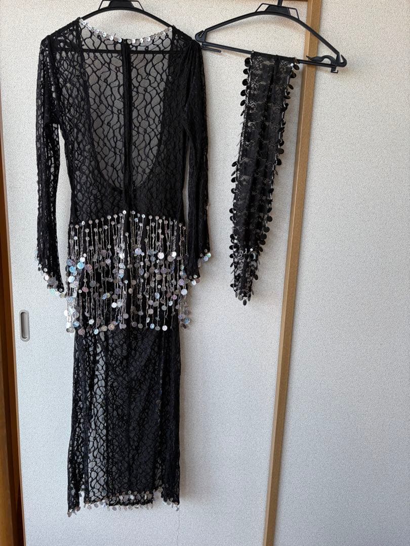 ベリーダンス サイーディドレス 黒レース LL